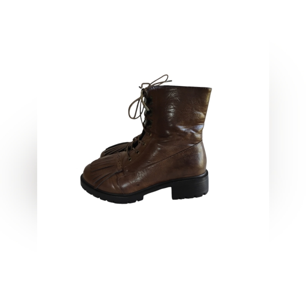 Rare Vintage Looking Brown Vegan Leather Ankle Boots - Picture 4 of 13